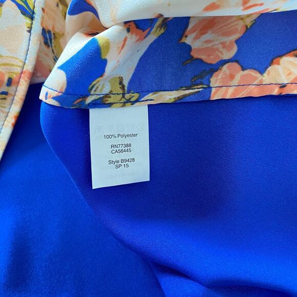 J.Crew : NEW Floral Smooth Woven Blouse High Low Royal Blue Trim : Small - Picture 9 of 10